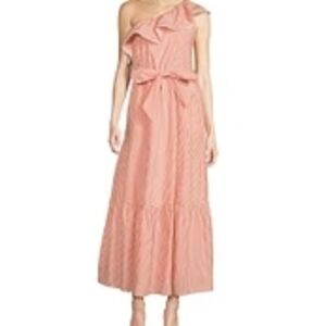 Skies Are Blue Orange One Shoulder Tiered Wrap Dress